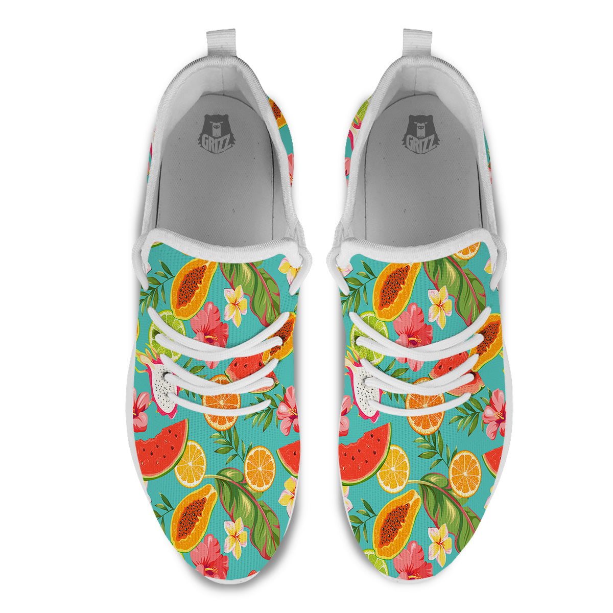 Fruits Tropical Paradise Print Pattern White Athletic Shoes-grizzshop