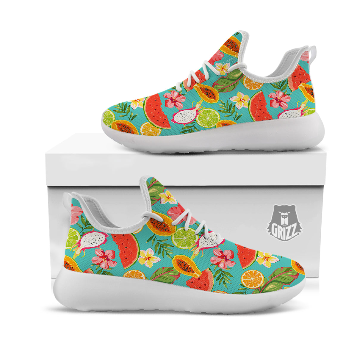 Fruits Tropical Paradise Print Pattern White Athletic Shoes-grizzshop