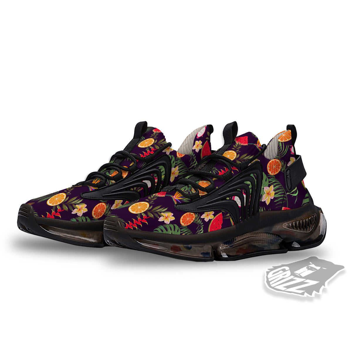 Fruits Tropical Print Pattern Black Gym Shoes-grizzshop