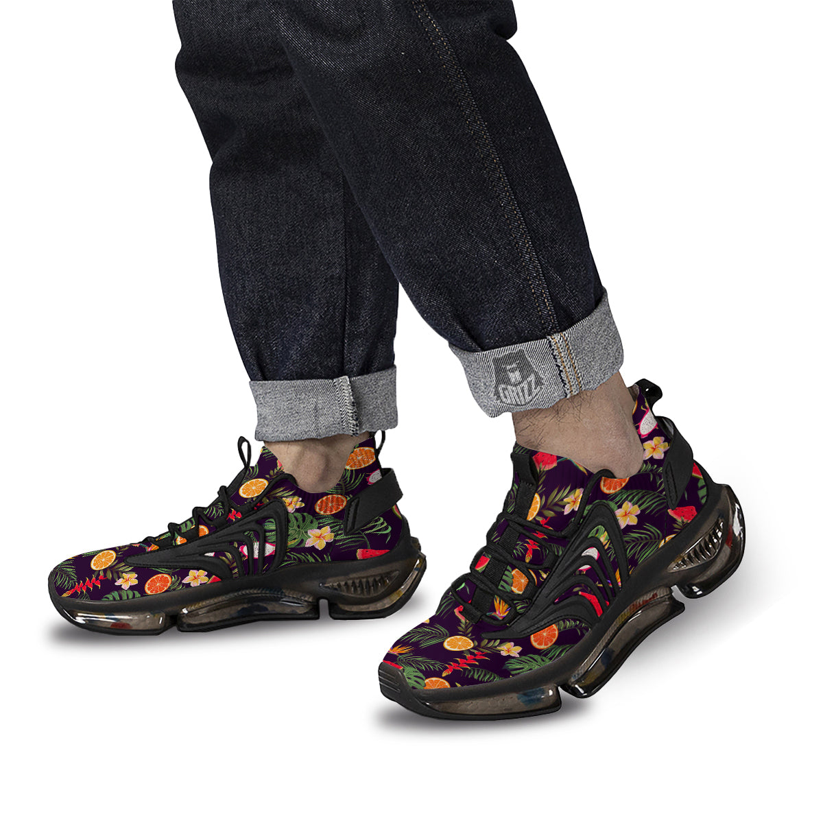 Fruits Tropical Print Pattern Black Gym Shoes-grizzshop