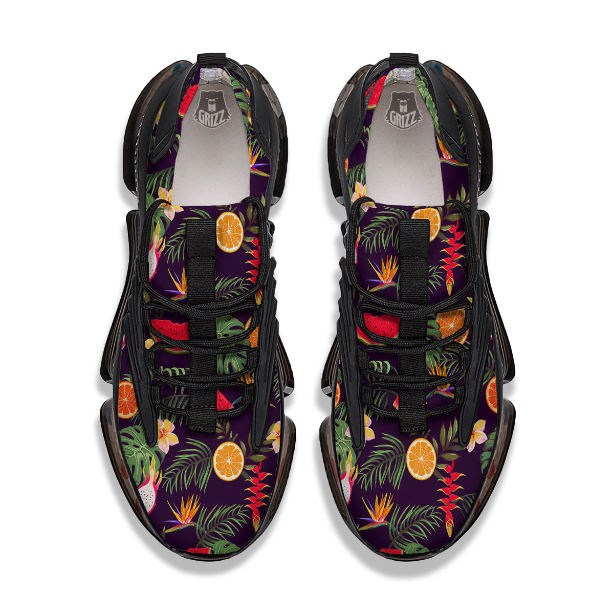 Fruits Tropical Print Pattern Black Gym Shoes-grizzshop