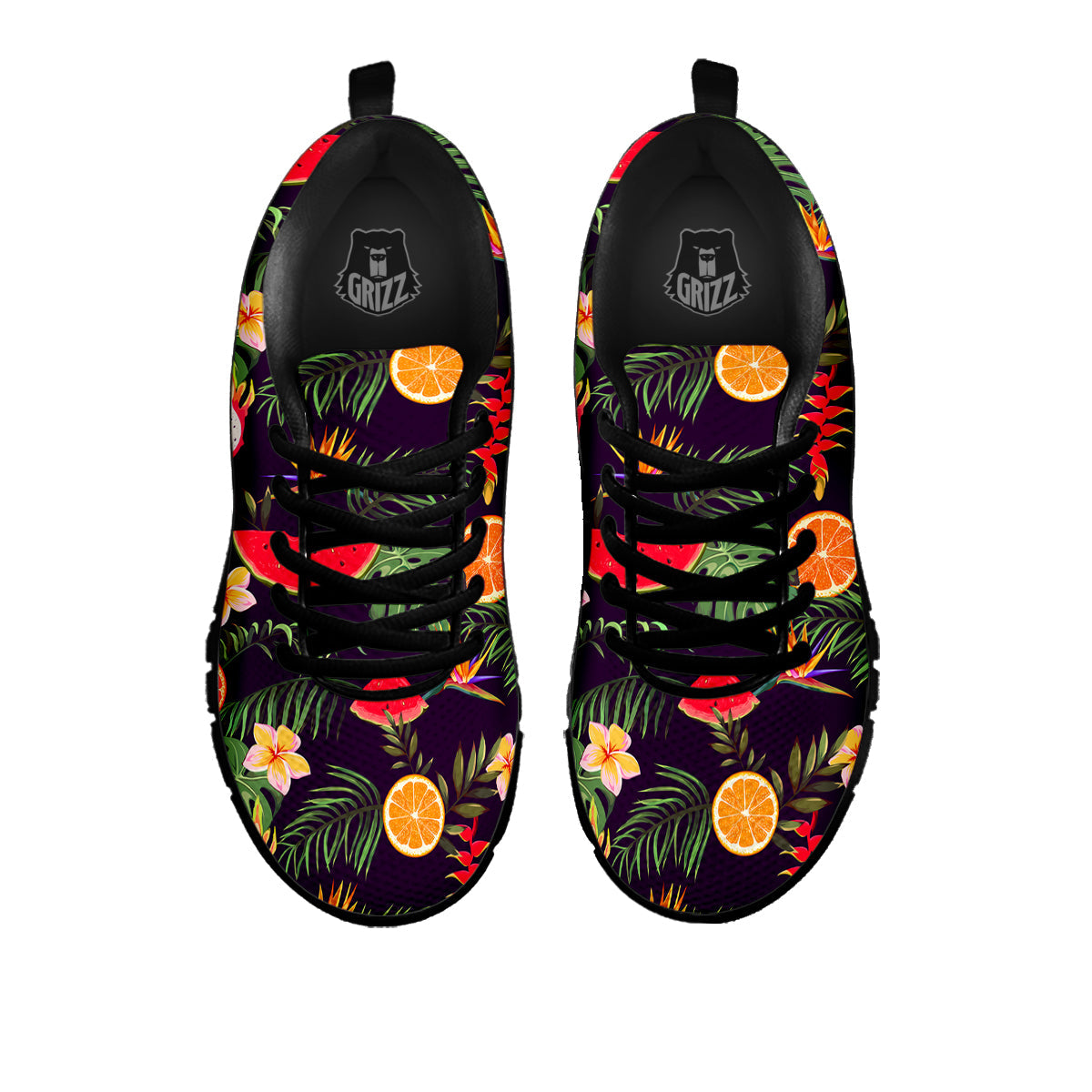 Fruits Tropical Print Pattern Black Sneaker-grizzshop