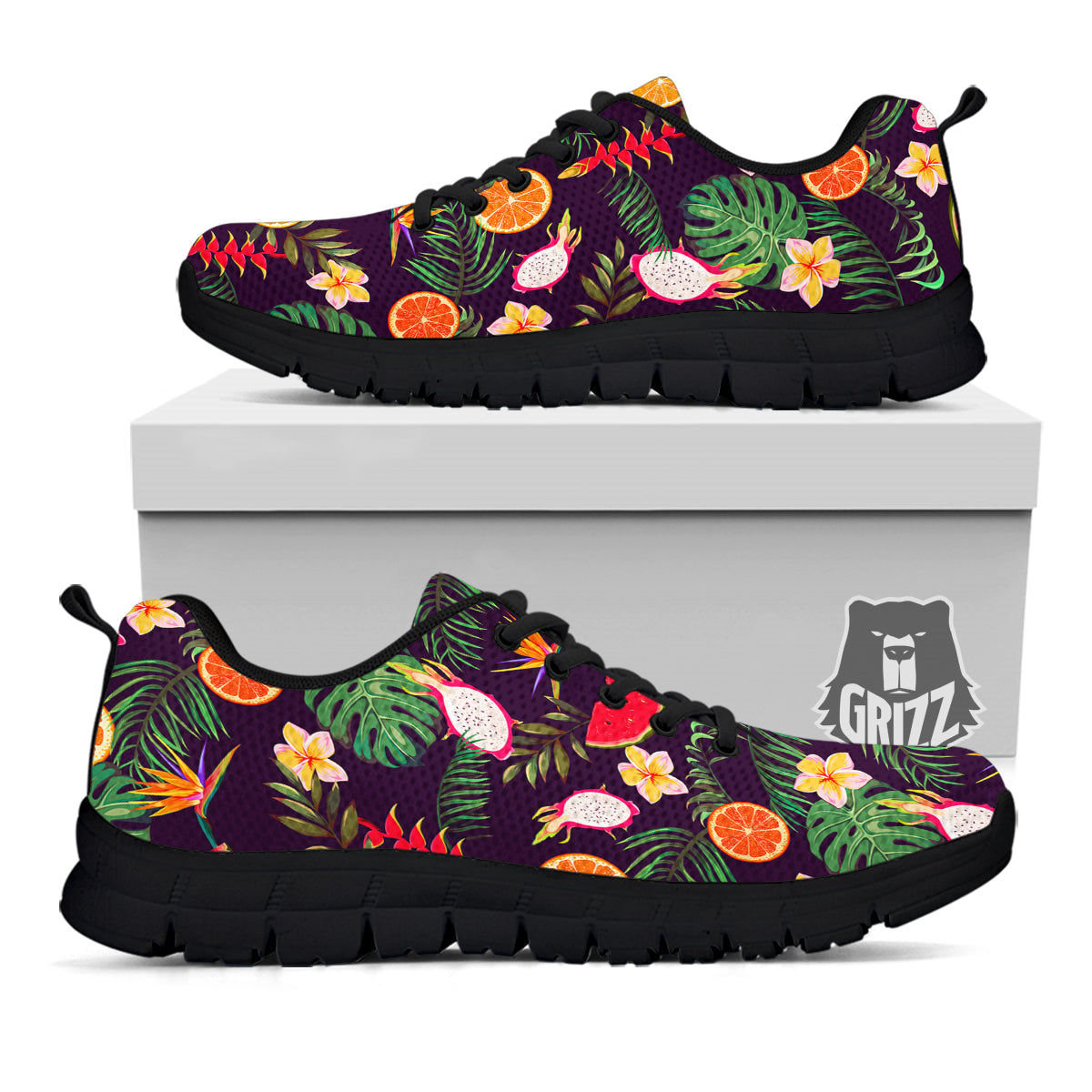 Fruits Tropical Print Pattern Black Sneaker-grizzshop