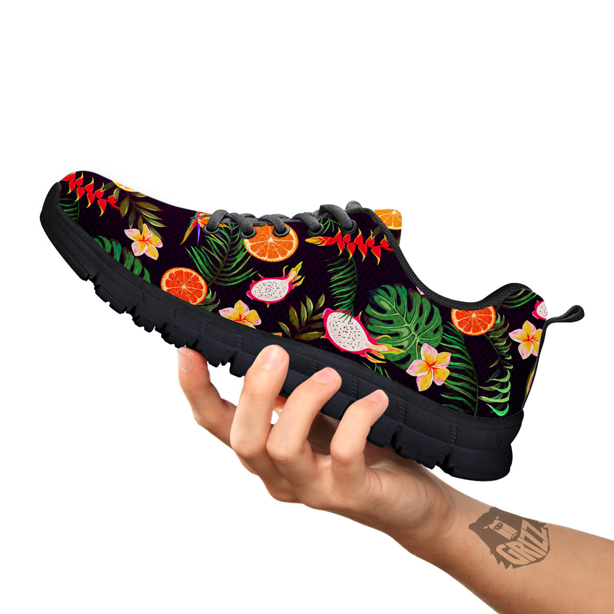 Fruits Tropical Print Pattern Black Sneaker-grizzshop