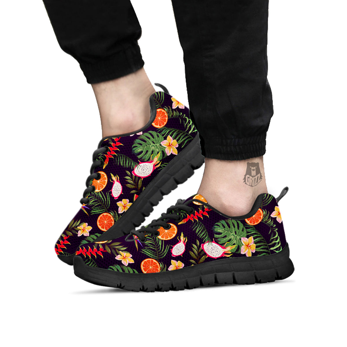 Fruits Tropical Print Pattern Black Sneaker-grizzshop