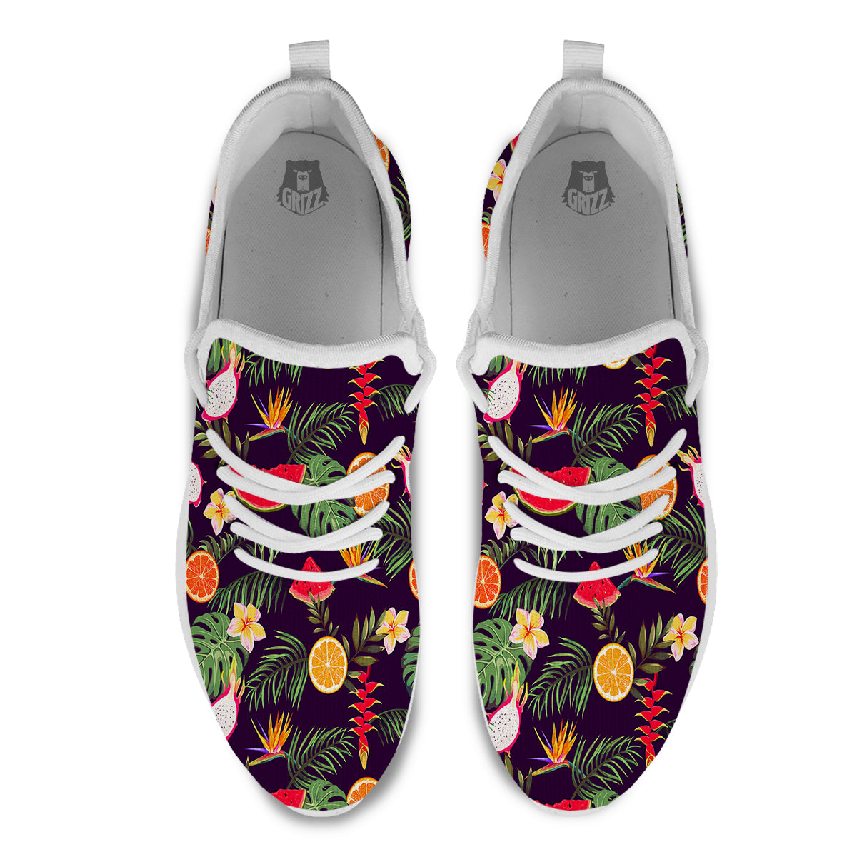 Fruits Tropical Print Pattern White Athletic Shoes-grizzshop