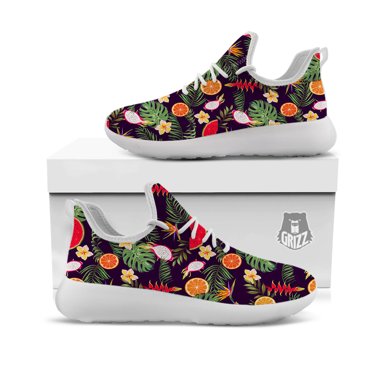 Fruits Tropical Print Pattern White Athletic Shoes-grizzshop