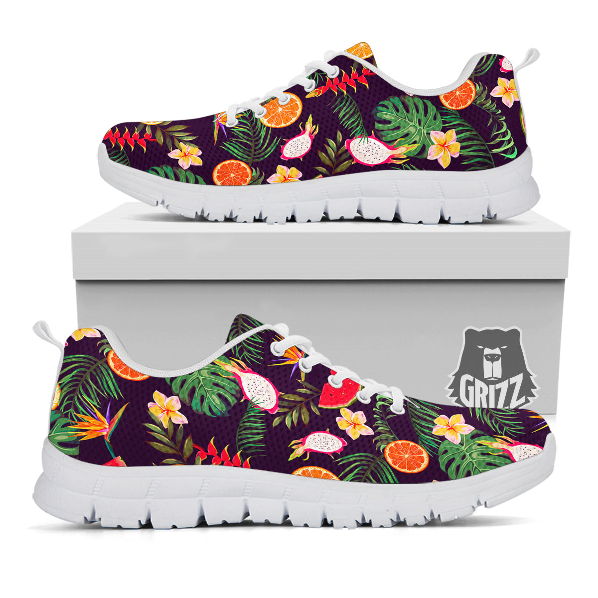 Fruits Tropical Print Pattern White Sneaker-grizzshop
