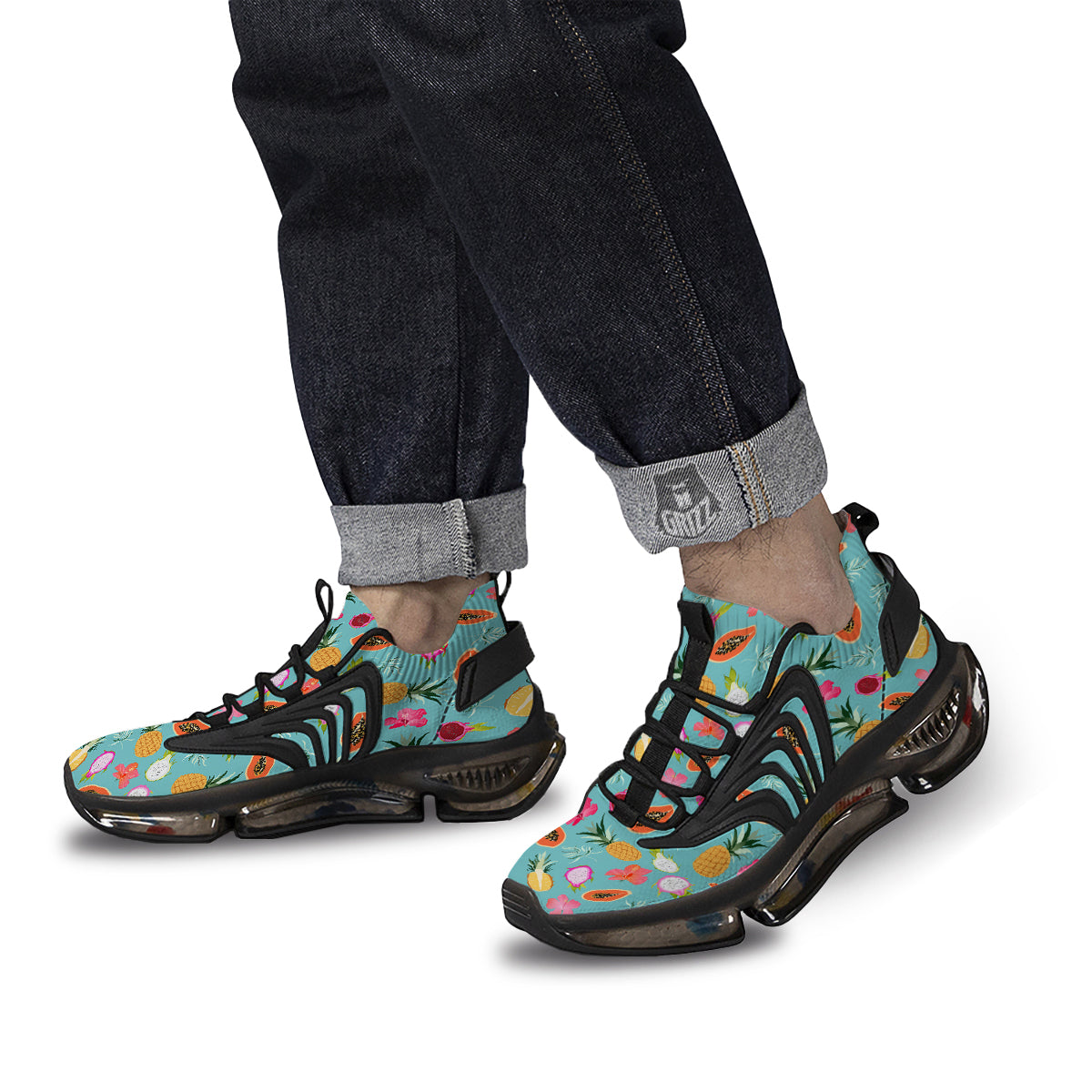 Fruits Turquoise Hawaiian Print Pattern Black Gym Shoes-grizzshop