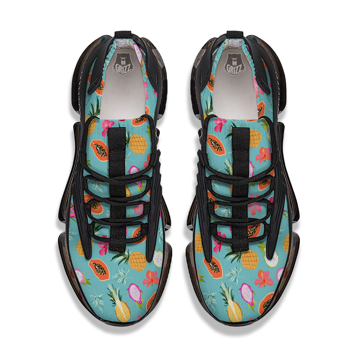 Fruits Turquoise Hawaiian Print Pattern Black Gym Shoes-grizzshop