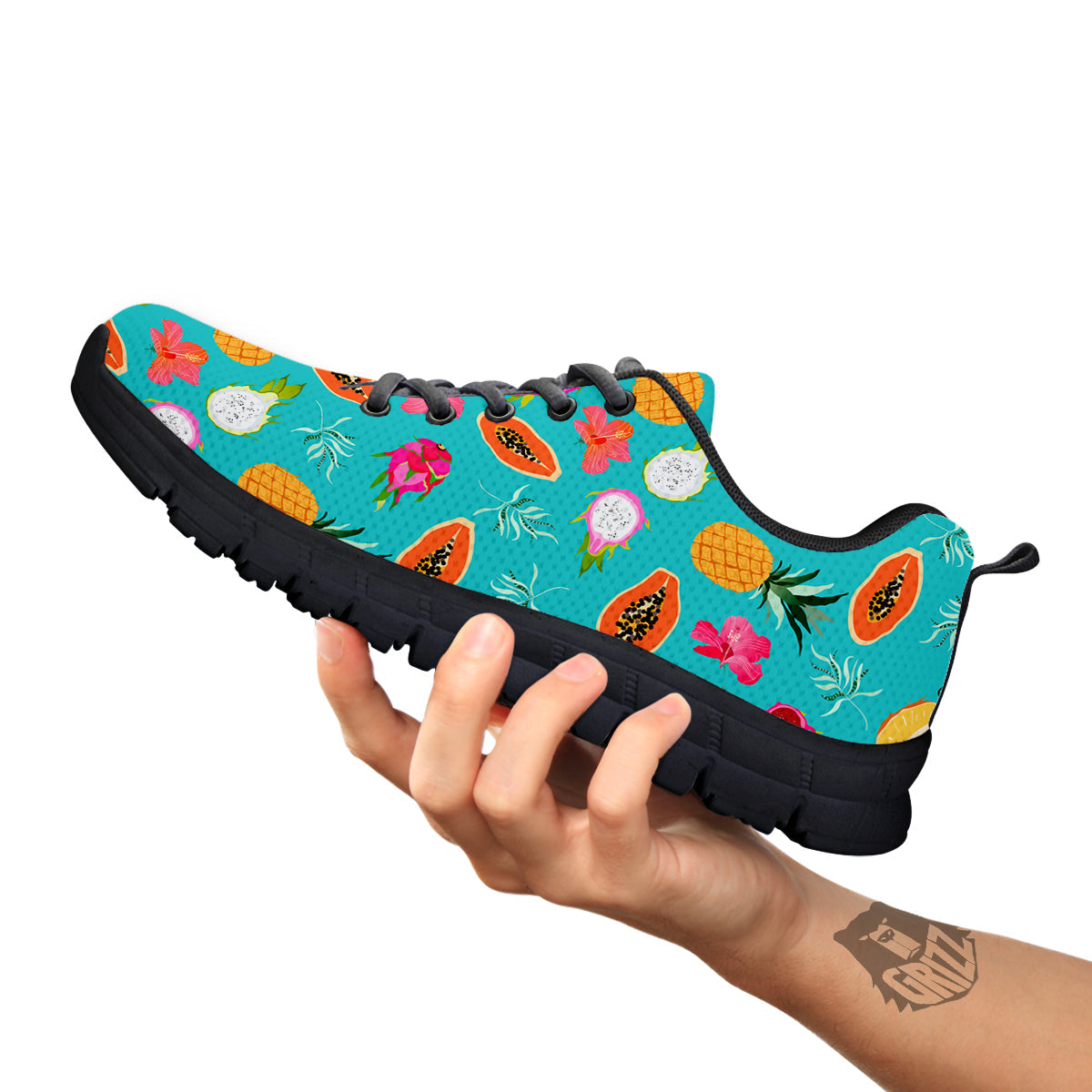 Fruits Turquoise Hawaiian Print Pattern Black Sneaker-grizzshop