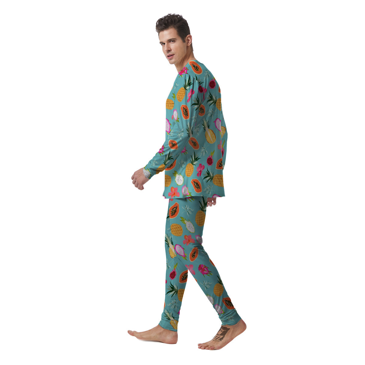 Fruits Turquoise Hawaiian Print Pattern Men's Pajamas-grizzshop