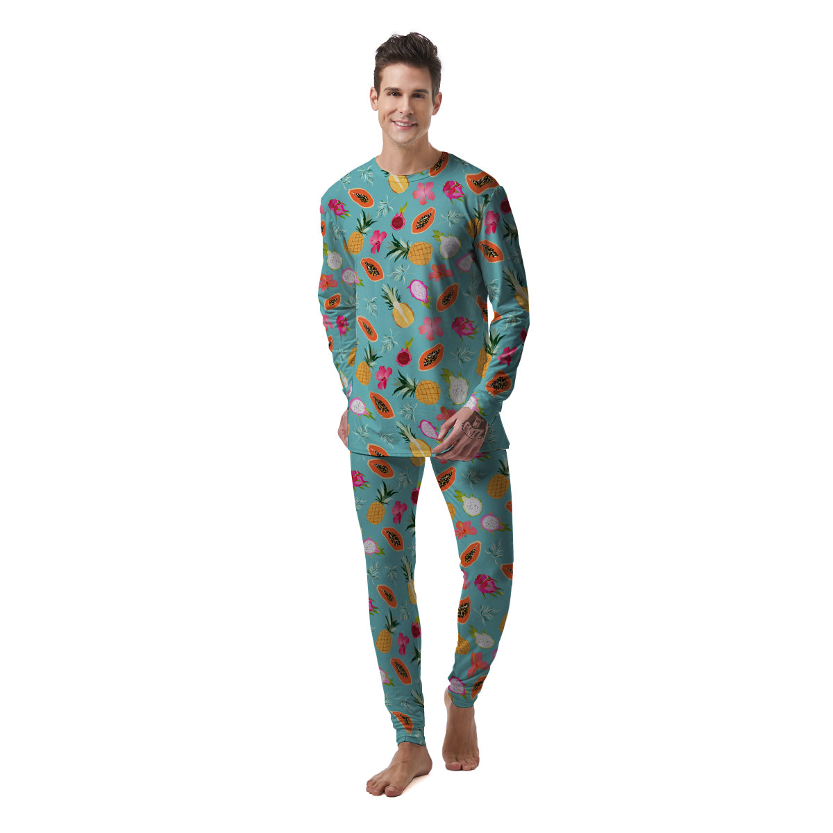 Fruits Turquoise Hawaiian Print Pattern Men's Pajamas-grizzshop