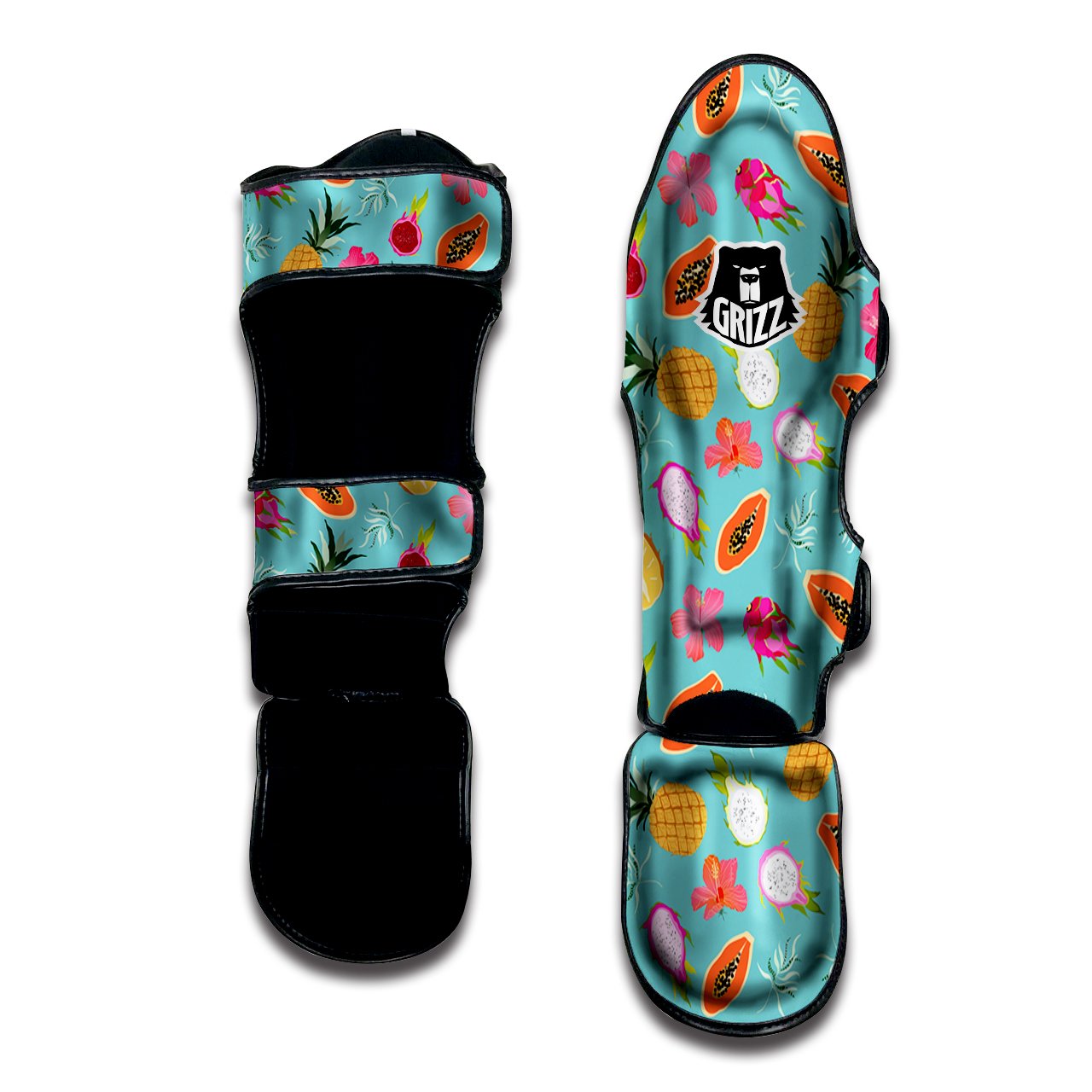 Fruits Turquoise Hawaiian Print Pattern Muay Thai Shin Guards-grizzshop