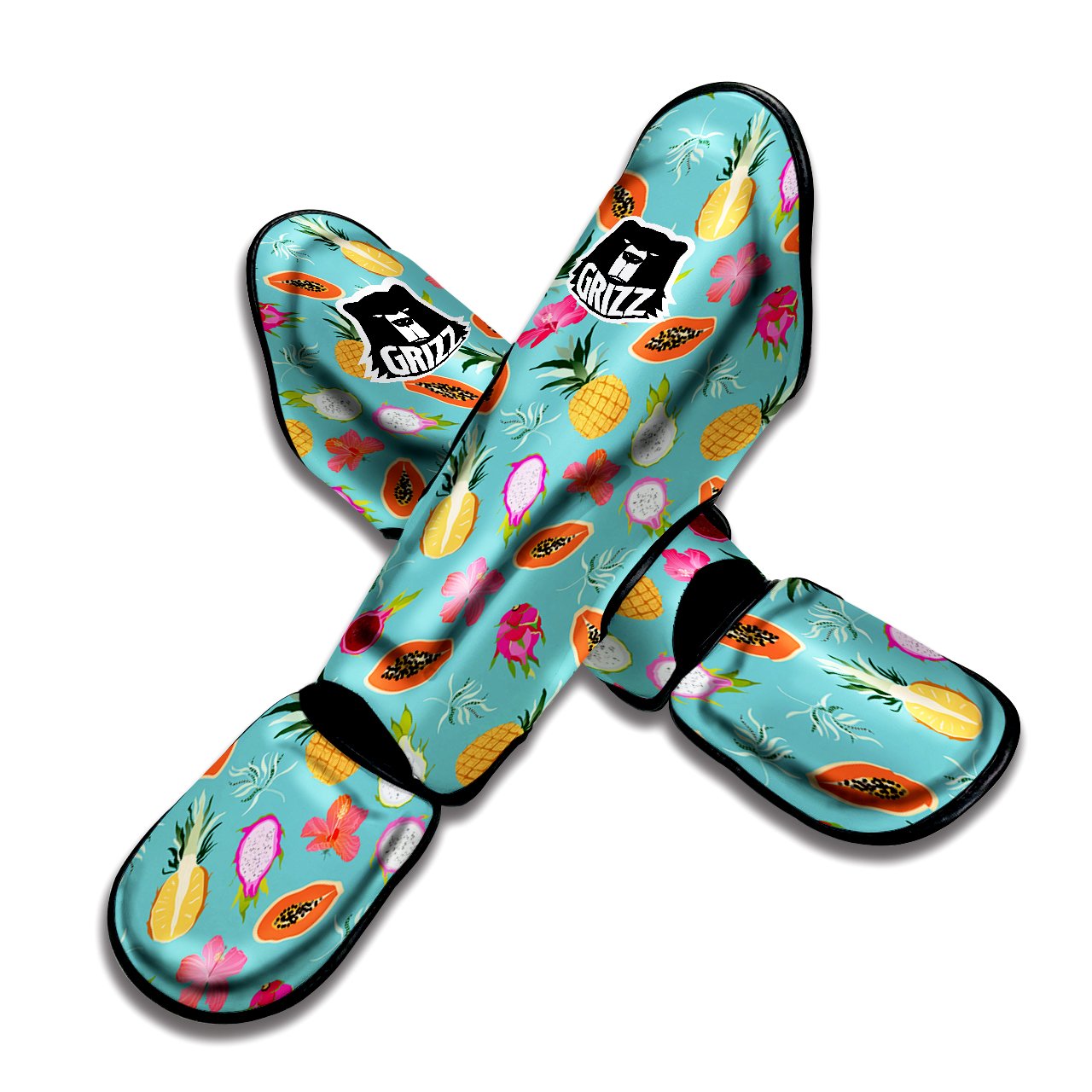 Fruits Turquoise Hawaiian Print Pattern Muay Thai Shin Guards-grizzshop