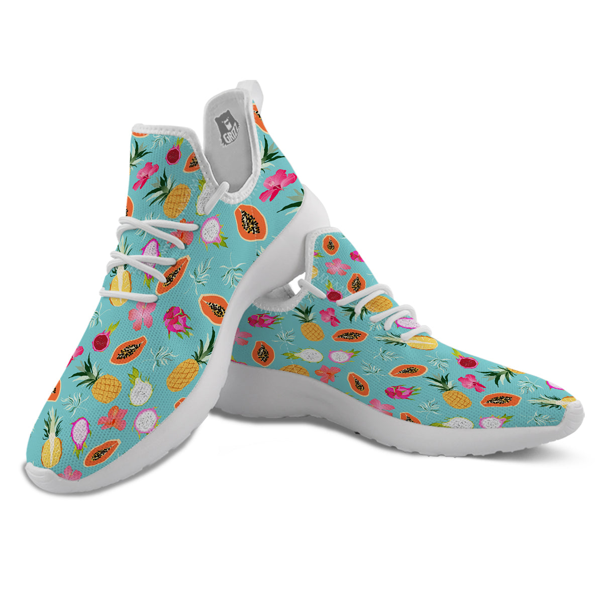 Fruits Turquoise Hawaiian Print Pattern White Athletic Shoes-grizzshop