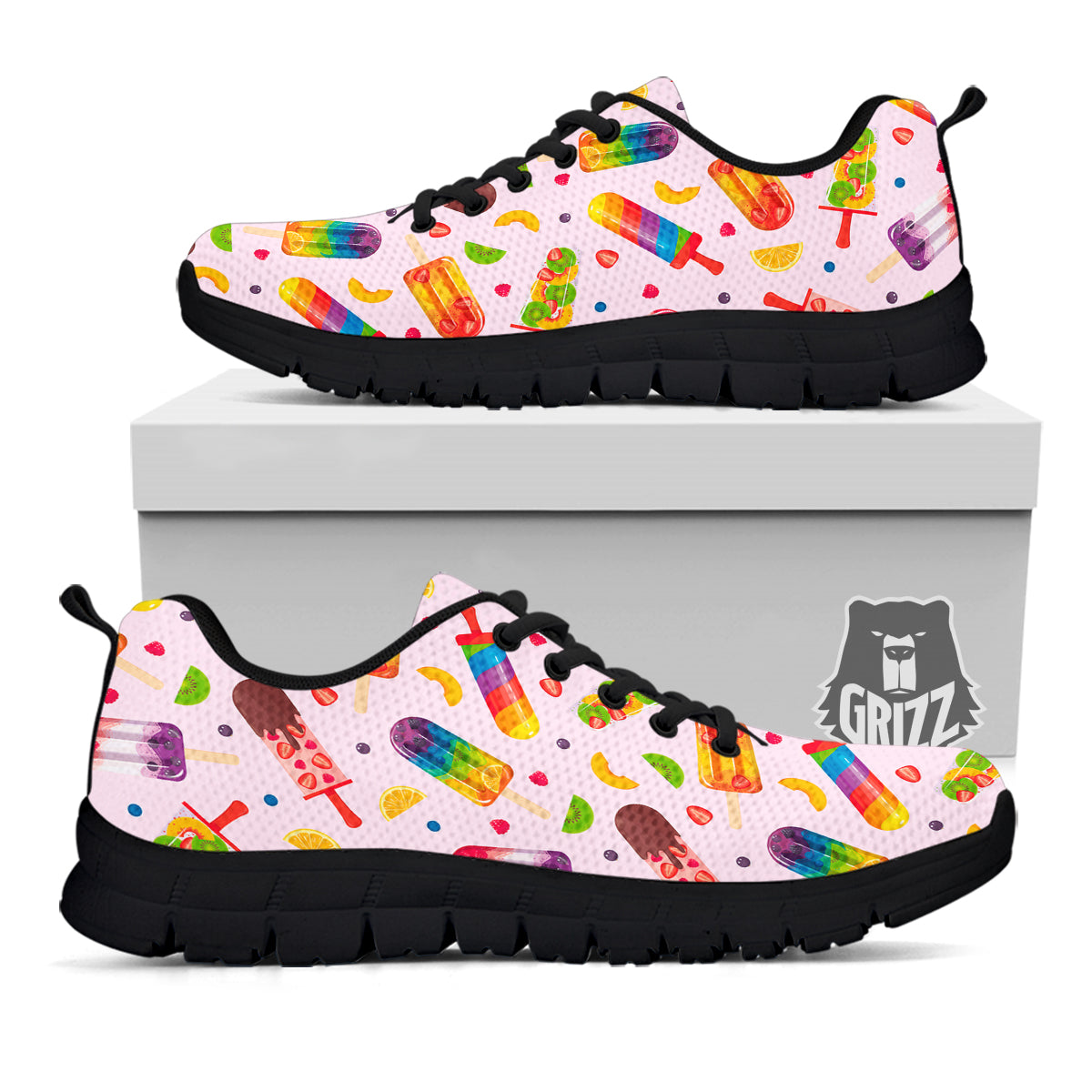 Fruity Ice Cream Print Pattern Black Sneaker-grizzshop