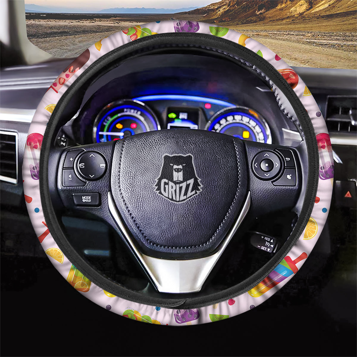 Fruity Ice Cream Print Pattern Car Steering Wheel Cover-grizzshop