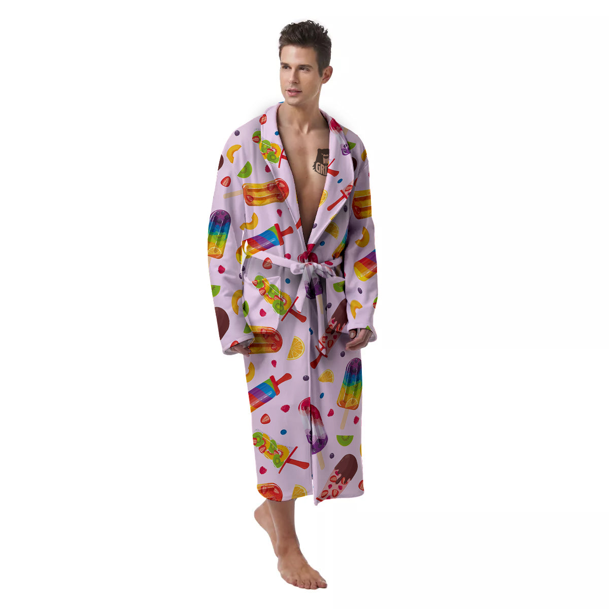 Fruity Ice Cream Print Pattern Men's Robe-grizzshop