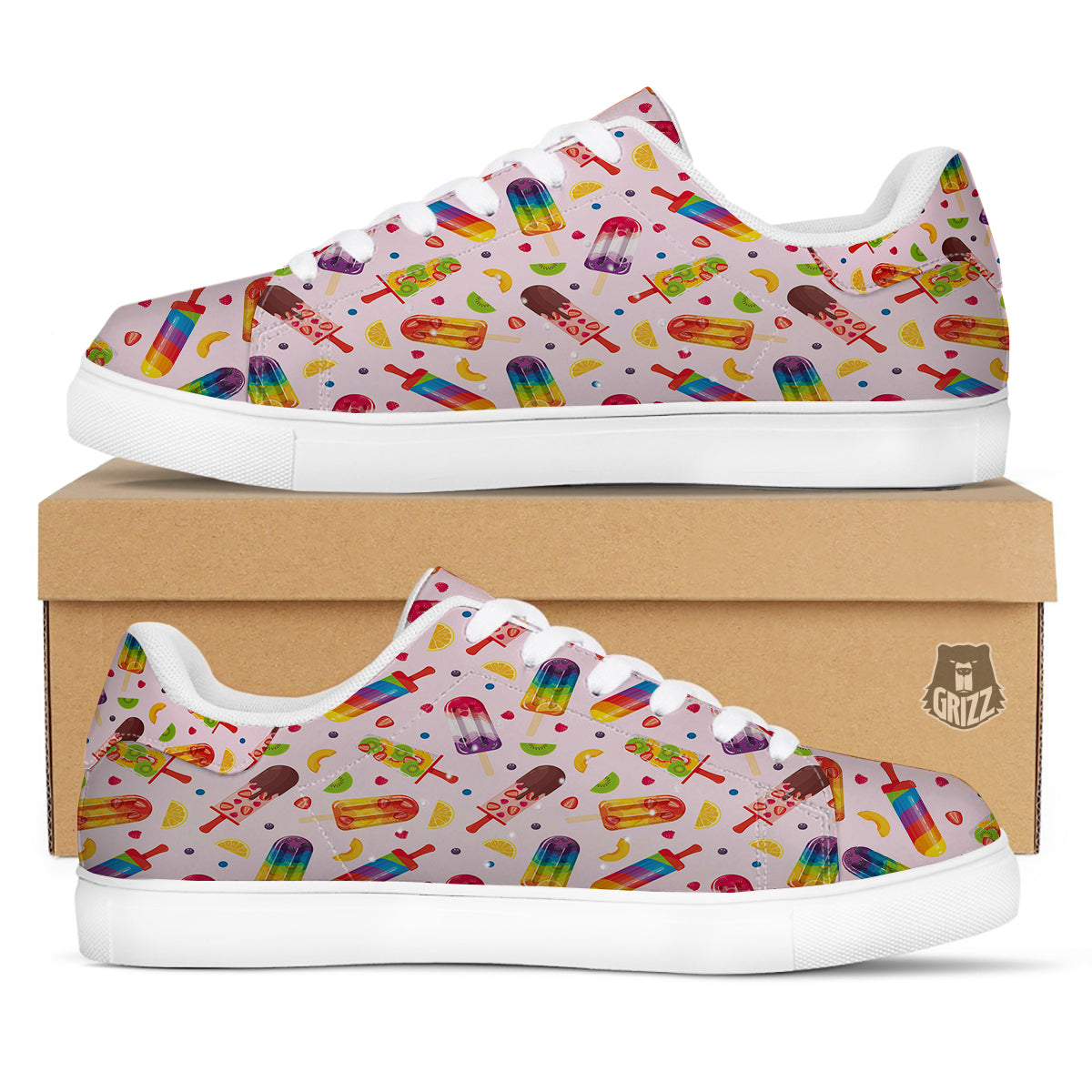 Fruity Ice Cream Print Pattern White Low Top Sneakers-grizzshop