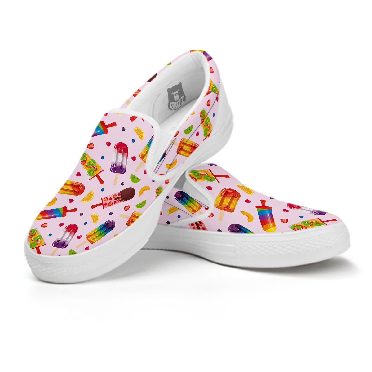 Fruity Ice Cream Print Pattern White Slip On Shoes-grizzshop