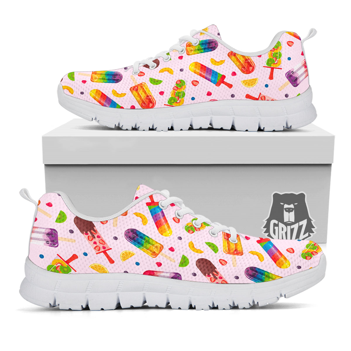 Fruity Ice Cream Print Pattern White Sneaker-grizzshop