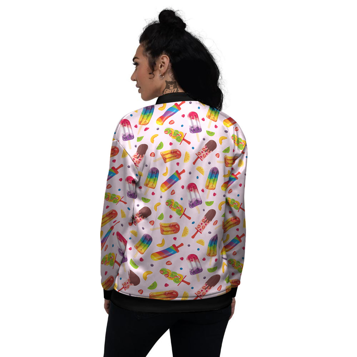 Fruity Ice Cream Print Pattern Women's Bomber Jacket-grizzshop