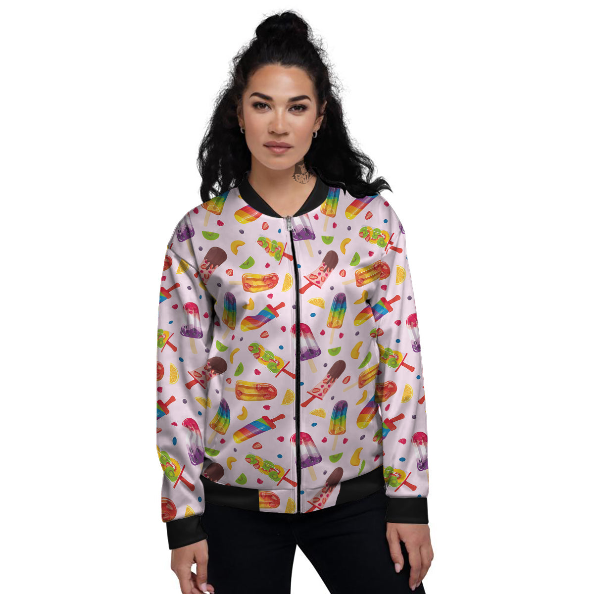 Fruity Ice Cream Print Pattern Women's Bomber Jacket-grizzshop