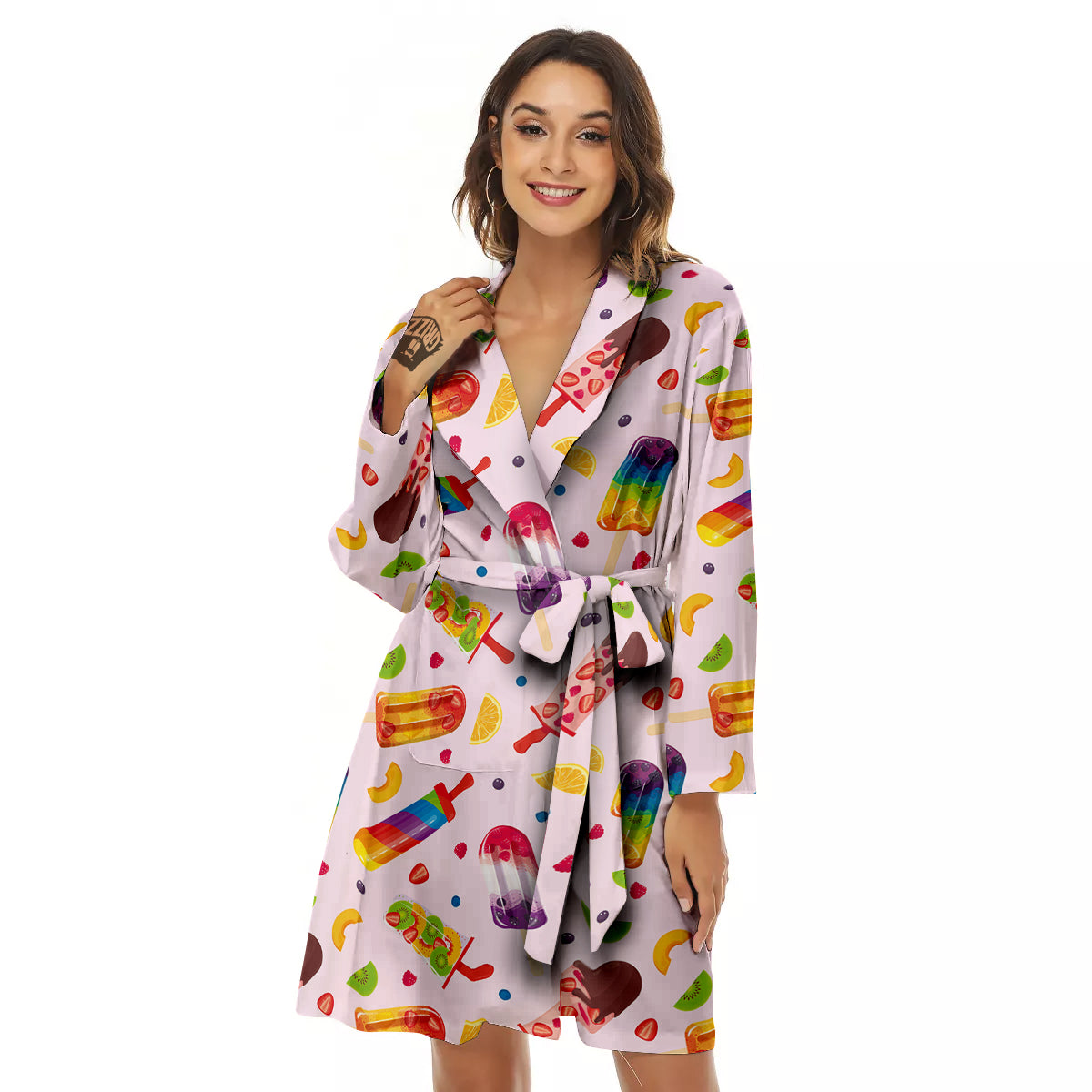 Fruity Ice Cream Print Pattern Women's Robe-grizzshop