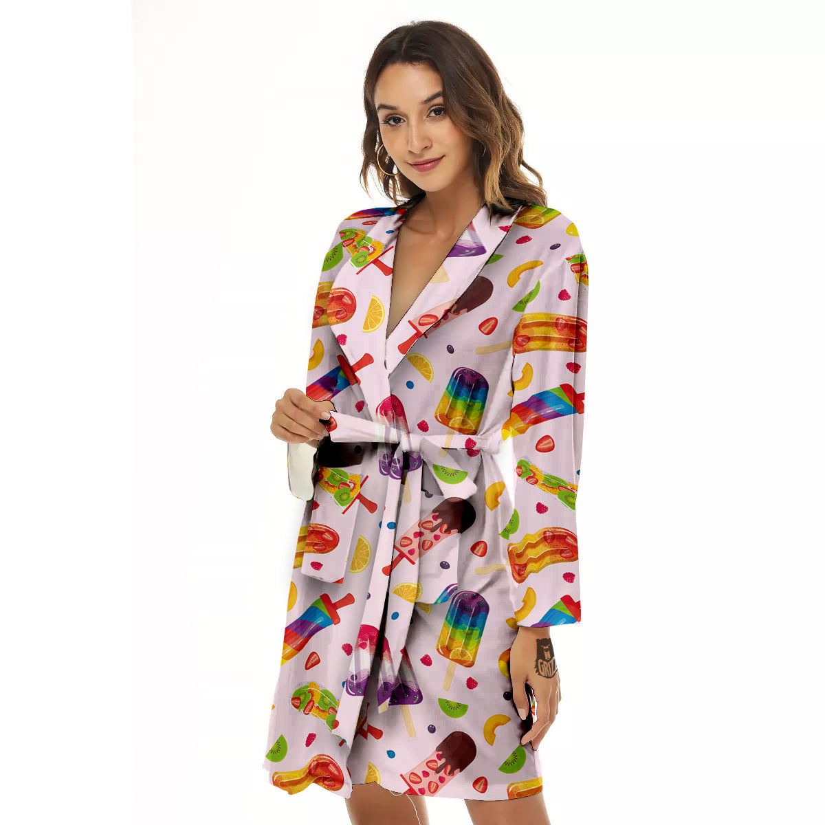 Fruity Ice Cream Print Pattern Women's Robe-grizzshop