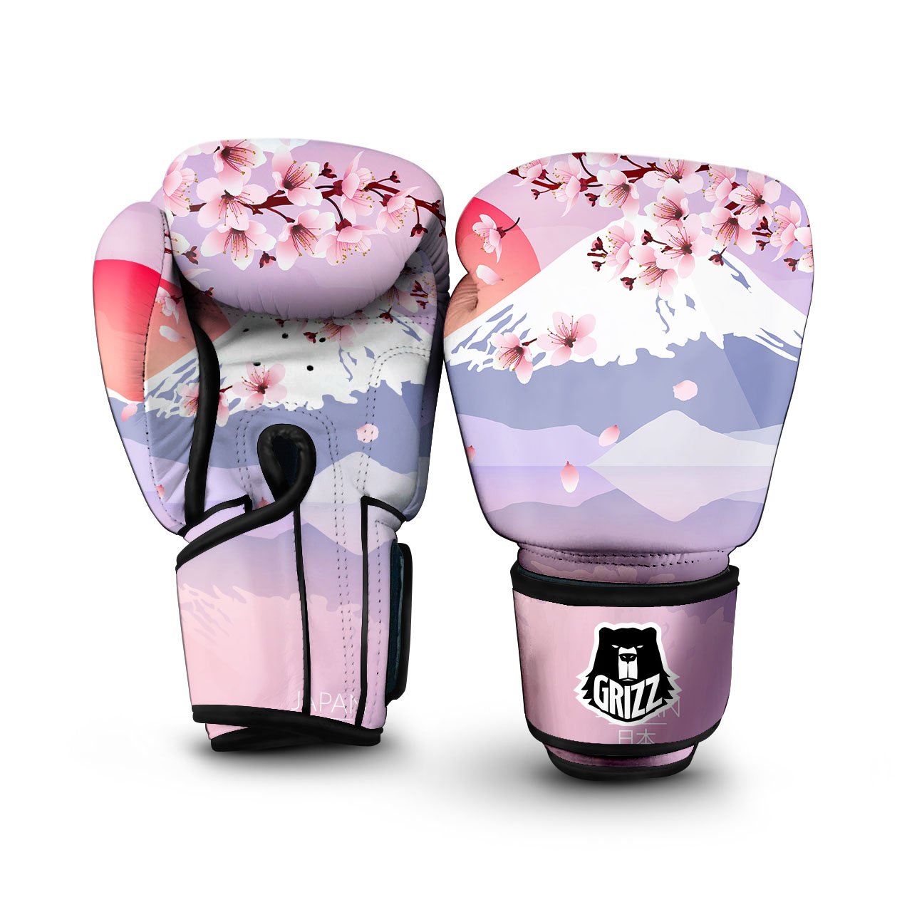 Fuji Mount And Cherry Blossom Print Boxing Gloves-grizzshop