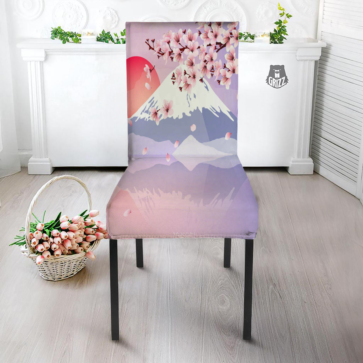 Fuji Mount And Cherry Blossom Print Dining Chair Slipcover-grizzshop