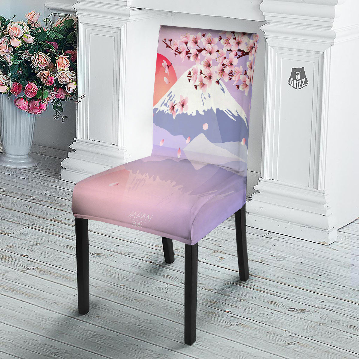 Fuji Mount And Cherry Blossom Print Dining Chair Slipcover-grizzshop