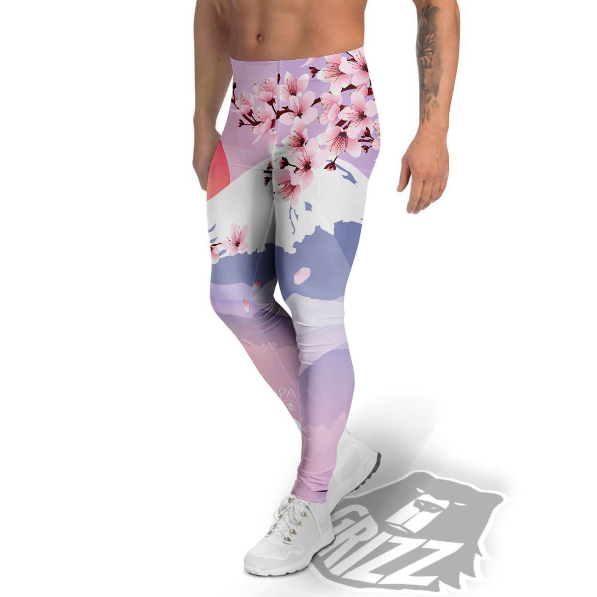 Fuji Mount And Cherry Blossom Print Men's Leggings-grizzshop