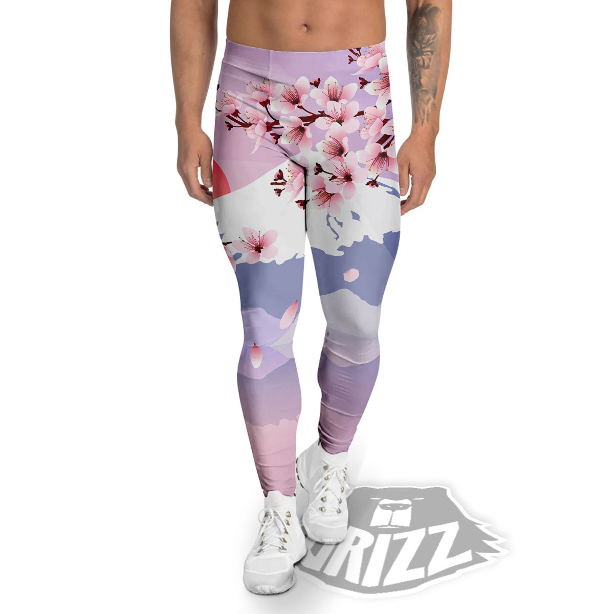 Fuji Mount And Cherry Blossom Print Men's Leggings-grizzshop