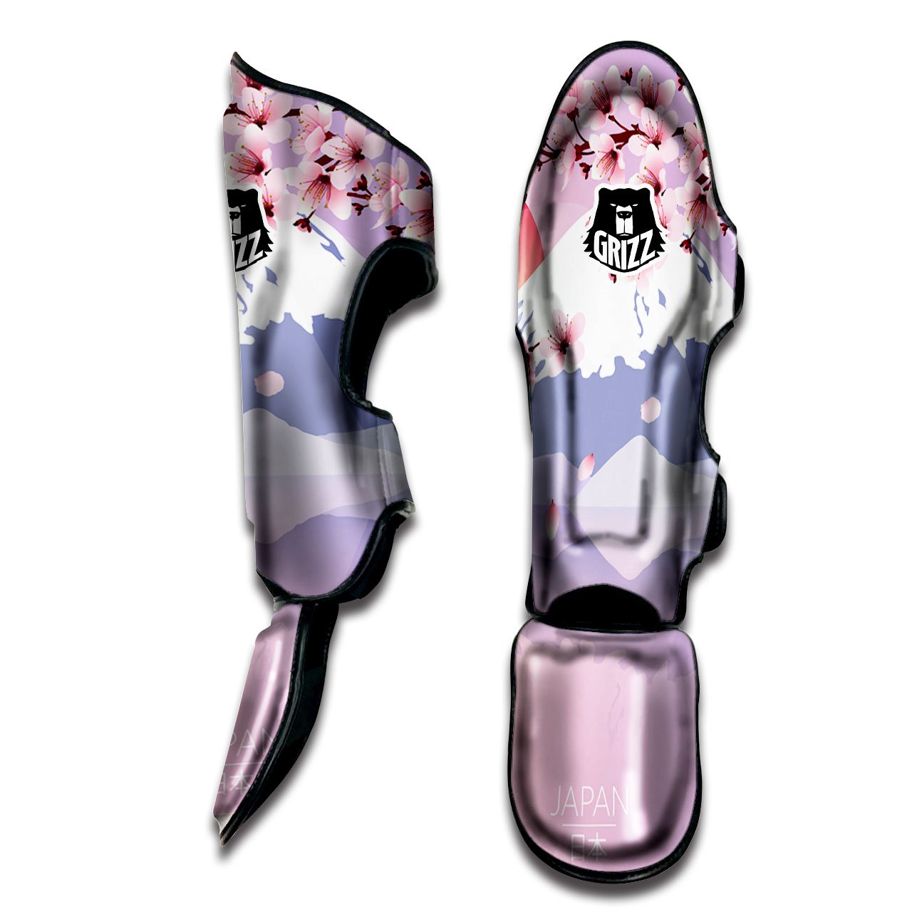 Fuji Mount And Cherry Blossom Print Muay Thai Shin Guards-grizzshop