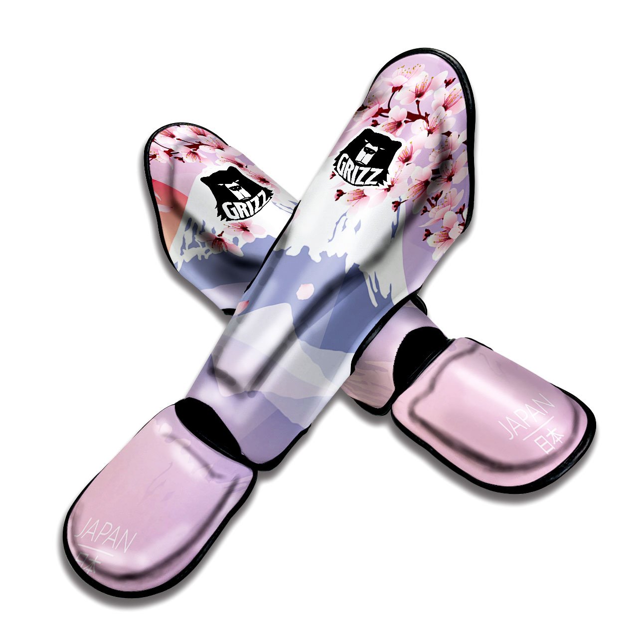Fuji Mount And Cherry Blossom Print Muay Thai Shin Guards-grizzshop