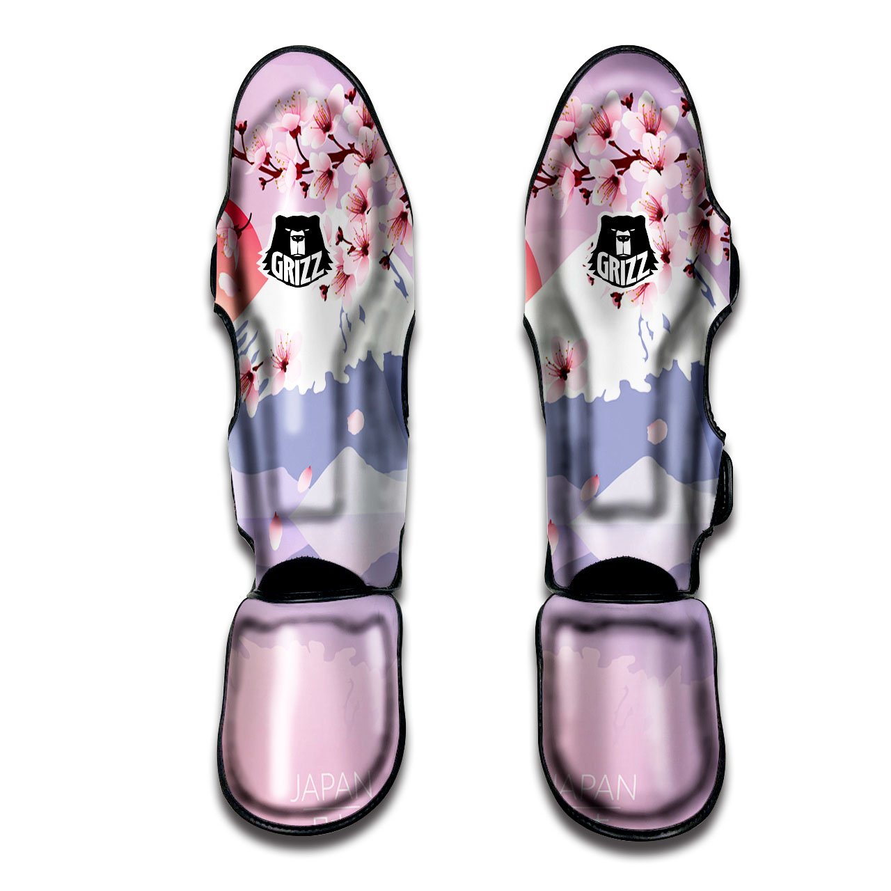 Fuji Mount And Cherry Blossom Print Muay Thai Shin Guards-grizzshop