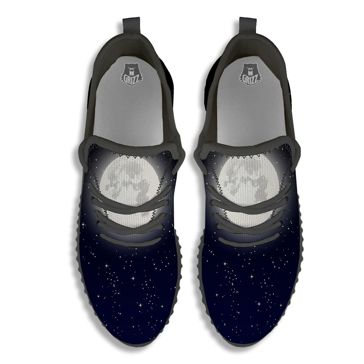 Full Moon And Night Stars Print Black Walking Shoes-grizzshop