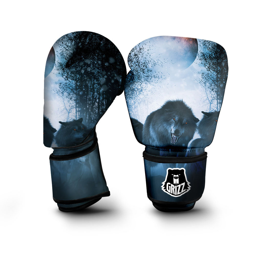 Full Moon And Wolf In The Forest Print Boxing Gloves-grizzshop