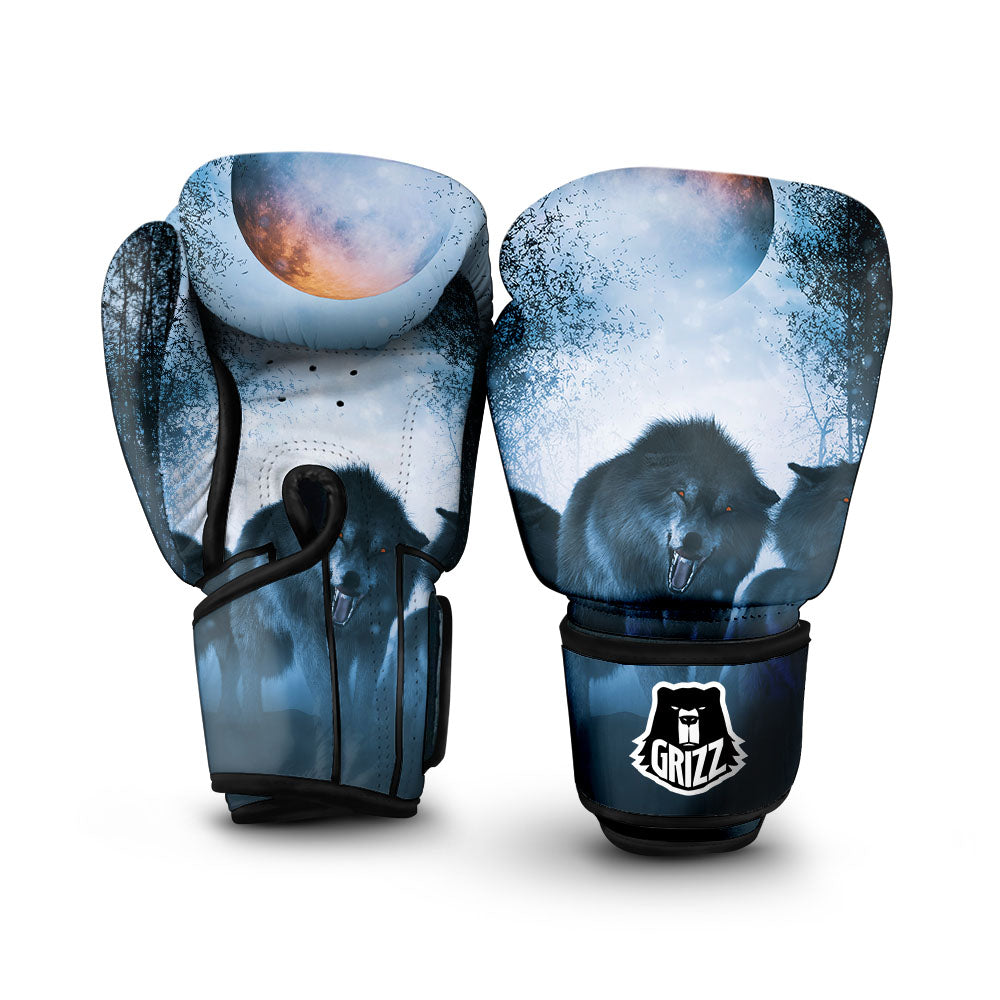 Full Moon And Wolf In The Forest Print Boxing Gloves-grizzshop
