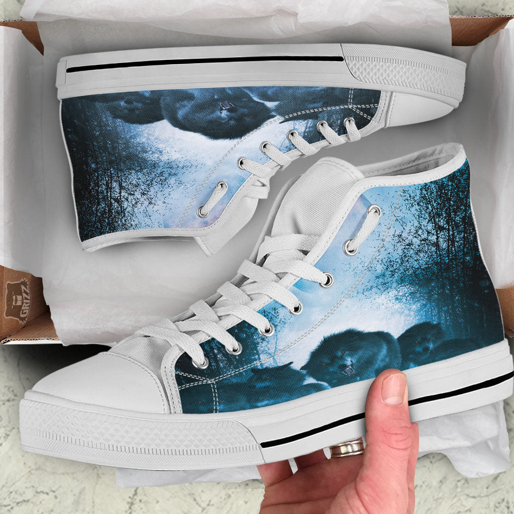 Full Moon And Wolf In The Forest Print White High Top Shoes-grizzshop