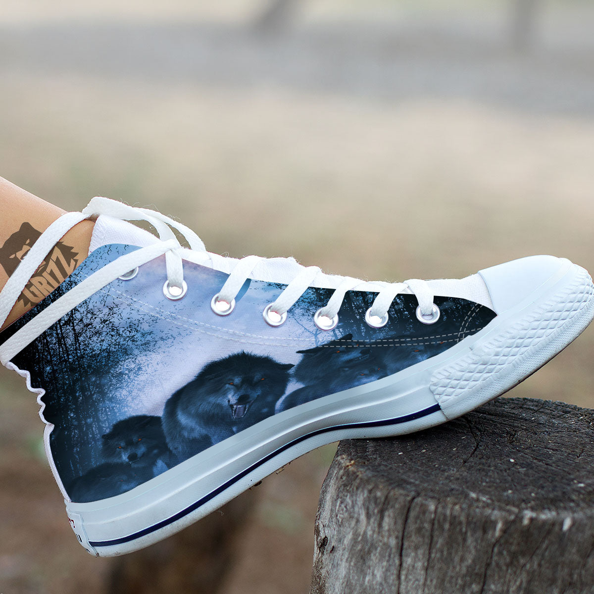 Full Moon And Wolf In The Forest Print White High Top Shoes-grizzshop