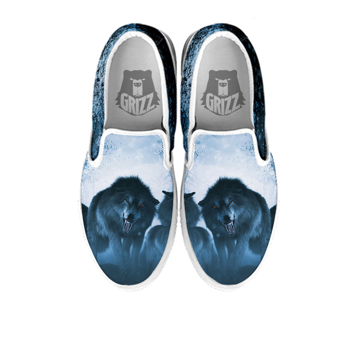 Full Moon And Wolf In The Forest Print White Slip On Shoes-grizzshop