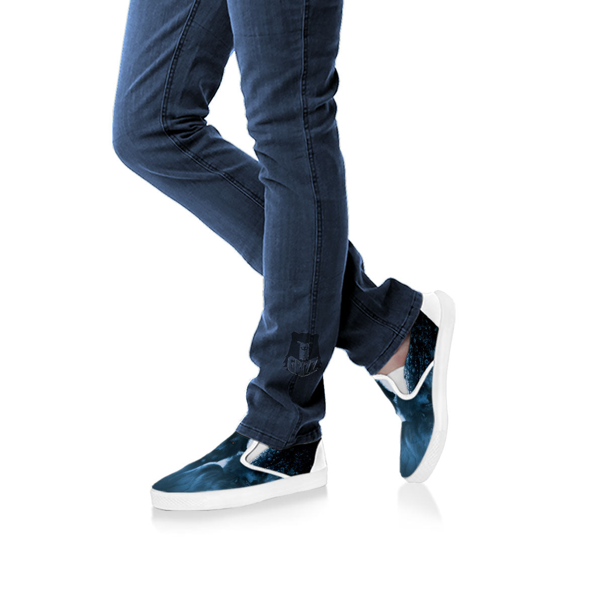 Full Moon And Wolf In The Forest Print White Slip On Shoes-grizzshop