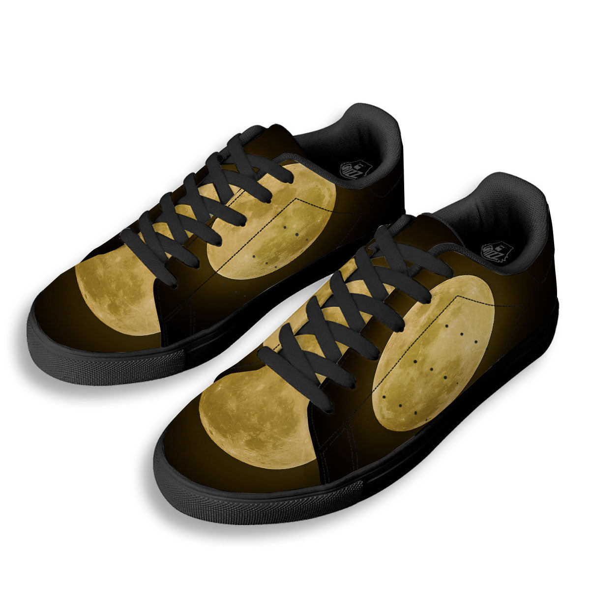 Full Moon Night Sky Print Black Low Top Sneakers-grizzshop