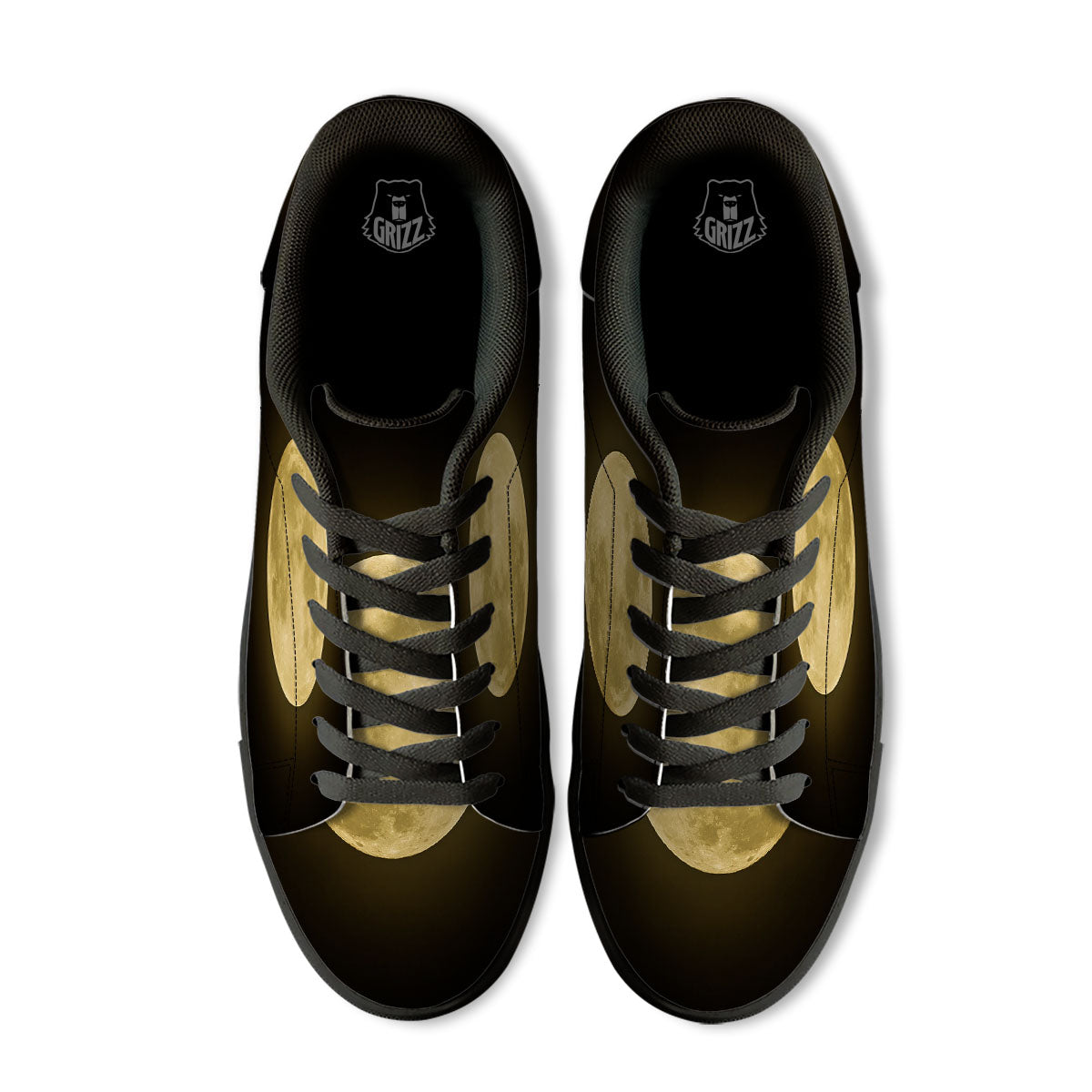 Full Moon Night Sky Print Black Low Top Sneakers-grizzshop