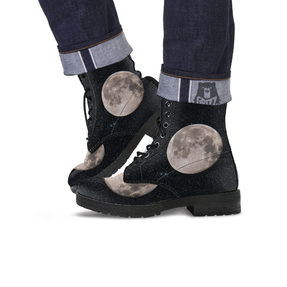 Full Moon Print Leather Boots-grizzshop