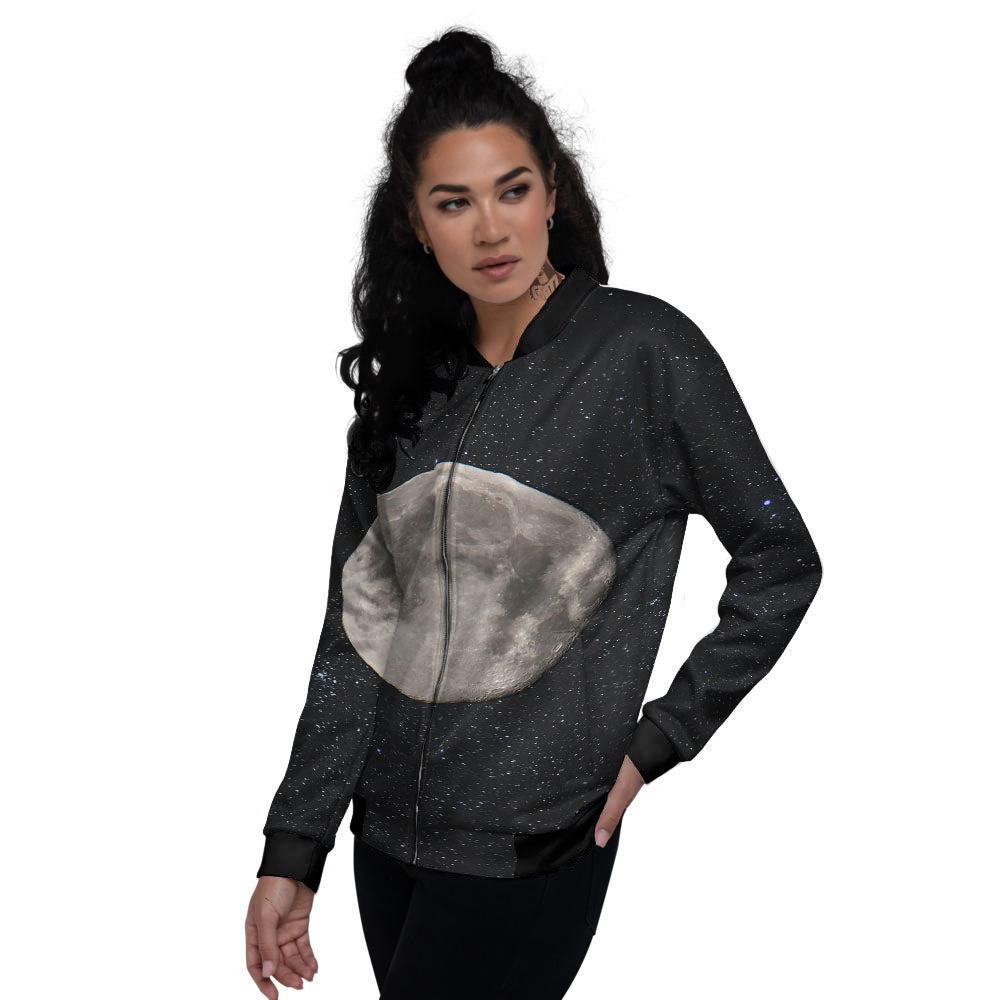 Full Moon Print Women's Bomber Jacket-grizzshop
