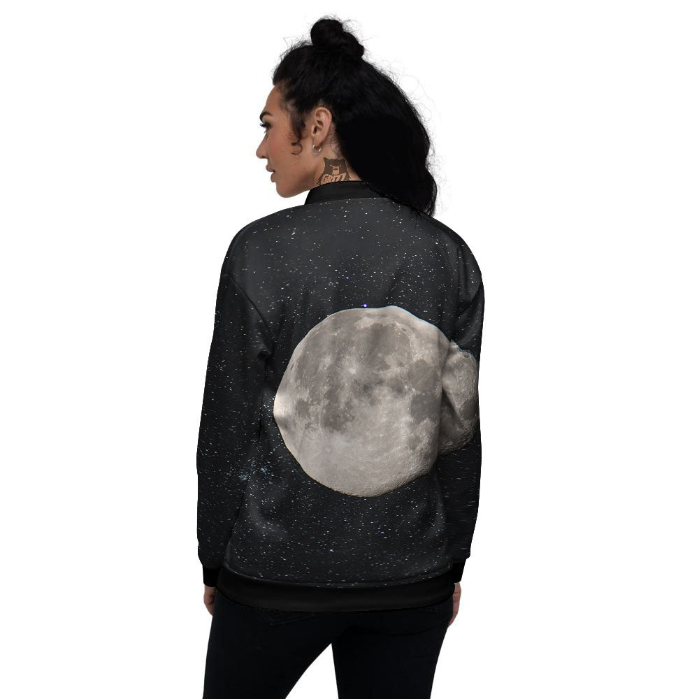 Full Moon Print Women's Bomber Jacket-grizzshop